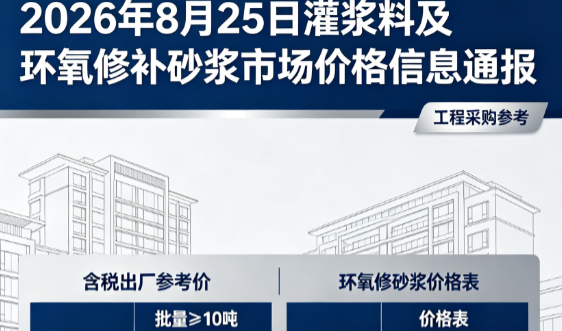绥滨2026年8月25日灌浆料及环氧修补砂浆市场价格信息通报